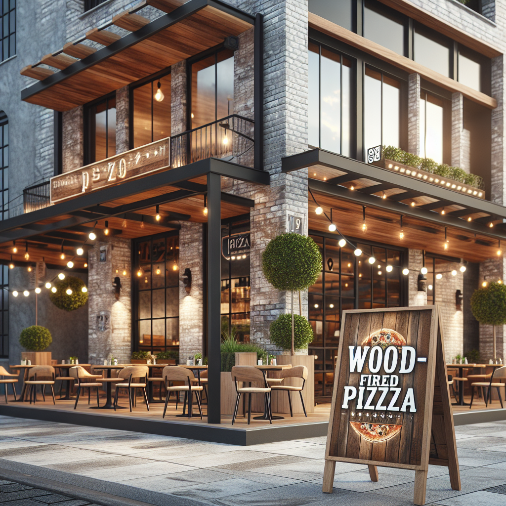 Professional wood fired pizza restaurant exterior